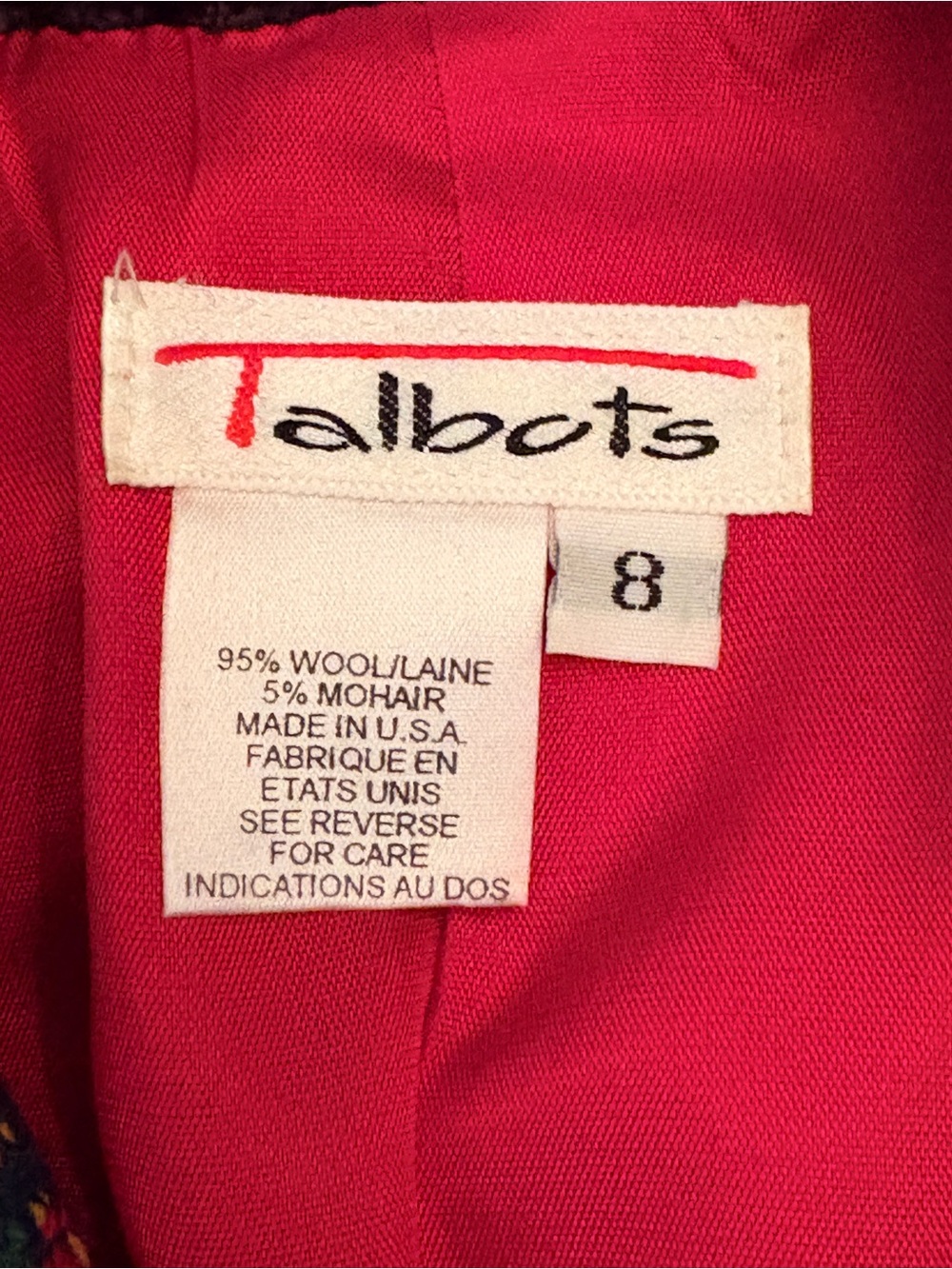 Vintage Talbots Red Plaid Tartan Wool Blazer Jacket Size 8 Black Velvet Collar - Picture 4 of 11